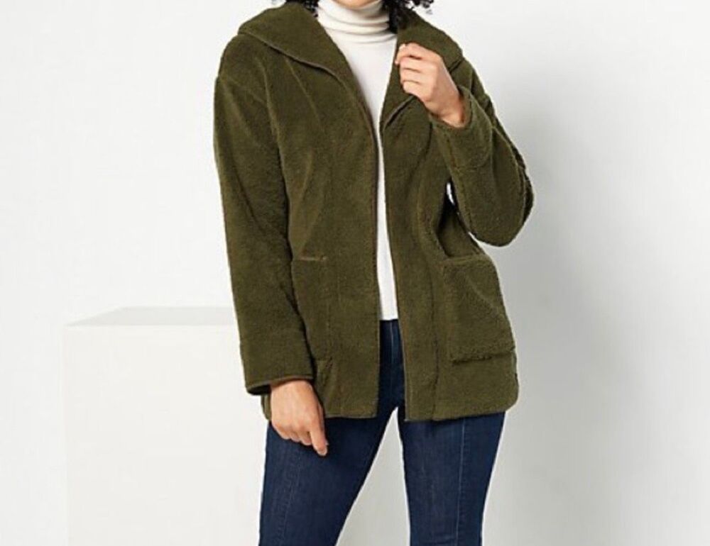Koolaburra by UGG Sherpa Fleece Shawl Collar Cardigan jacket Olive 1X NEW